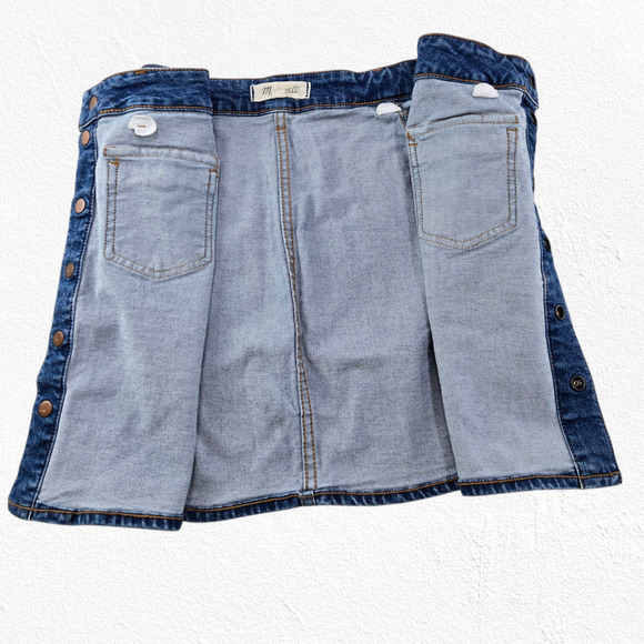 Madewell Two Tone Colorblock Button Front Denim Classic Mini Skirt Size 26 - Picture 8 of 9